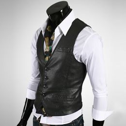 Mens Vests Chaleco Hombre Pu Leather Vests For Men Slim Fit Mens Suit Vest Male Waistcoat Gilet Homme Formal Business Jacket Mens Vest 230313