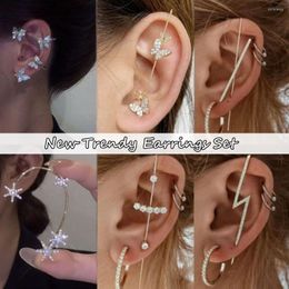 Backs Earrings Sparkling Shiny Cubic Zirconia Butterfly Ear Wrap Crawler Crystal Stud Set Hook Climber Jewelry