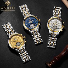 DOIT Men Automatic Mechanical Watch Top Brand Stainless Steel Waterproof Watches Fashion Business Hollow Wristwatch