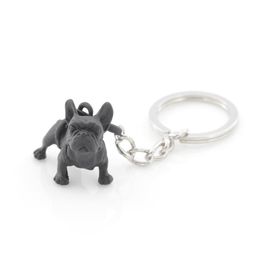 Metal Black French Bulldog Key Chain Cute Dog Animal Keychains Keyrings Women Bag Charm Pet Jewellery Gift Whole Bulk Lots240J