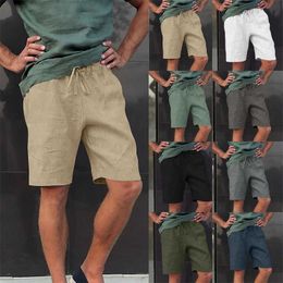 Men's Shorts Summer Men Cargo Shorts Cotton Linen Beach Shorts Male Multi Pockets Drawstring Jogger Shorts Casual Working Short Pants 5XL G230315