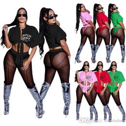 Women Tracksuits Two Pieces Set Designer 2023 New Fashion Sexy Short Sleeve Strap Mesh Trouser Sportsuits 4 Colours