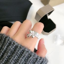 Cluster Rings 925 Sterling Silver Light Bead Ball Ring Wide Push-pull European Fashionable Single Female Temperament Joker