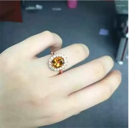 Cluster Rings Real Citrine Ring Natural 925 Sterling Silver Gem Size 8 10mm Fine Yellow Crystal Jewellery