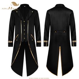 Men's Trench Coats SISHION Men Mediaeval Victorian Costume Tuxedo Gentlema Tailcoat Gothic Steampunk Trench Vintage Frock Outfit Coat for Men VD2891 230316