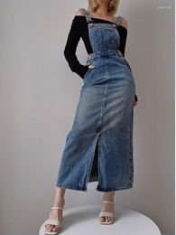 Casual Dresses WOMENGAGA Fashionable Denim Strap Maxi Long Dress For Female Korean Loose Thin Chic 5RGA