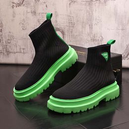 High-Tops Designer Knitted Socks Men Heighten Shoes Light Breathable Thick Bottom Causal Flats Luxury Punk Rock Walking Sneakers 38-43