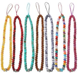 Fashion Natural Stone Beaded Phone Chain for Women Color Crystal Wrist Strap Cellphone Case Rope DIY Jewelry Accessories