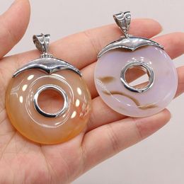 Pendant Necklaces 1pcs Natural Agate Pandent Gem Stone Round Shape Necklace For Making Jewellery DIY Accessories Size 45x45mm