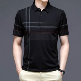 Men's Polos Fashion Men Polo Shirt Striped Short Sleeve Black Summer Cool Clothing Business Male Korean Polo Shirt for Male Tops Shirt 230316