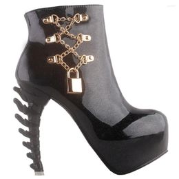 Dress Shoes LF80671 SHOW Storey Punk Two Tone Lace Up Zip High-top Bone Platform Ankle Boots