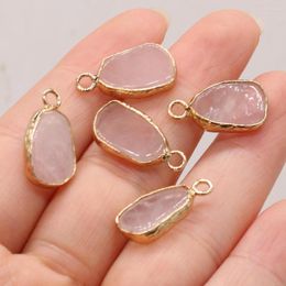 Pendant Necklaces Natural Rose Quartz Charms Oval Gilt Edge Necklace For Jewellery Making DIY Earrings Accessories 10x20mm