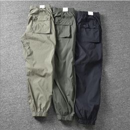 Men's Pants Spring Retro Cargo Pants Men's Washed Cotton Man Casual Cropped Pants Fashion Stretch Ankle-Tied Pants Men's Joggers Trousers 230316