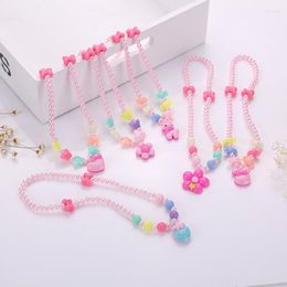 Pendant Necklaces Random Cute Cartoon White/Pink Colour Pearl Mixed Acrylic Beads Necklace For Children Toy Jewellery Girl Boy Gifts