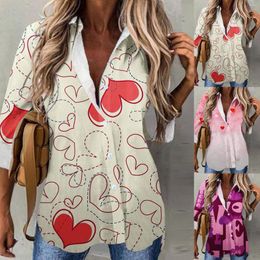 Women's Blouses Summer Long Sleeve Tops For Women Spring And Casual Sleeved Love Print Lapel Button Shirt T Shirts Pack