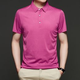 Men's Polos Fashion Men's Pink Solid Polo Shirt Short Sleeve Thin Summer Shirt Cool Polo Shirt Korean Tee Shirt Homme Business Clothing 230316