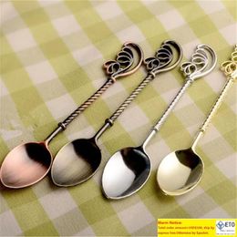 Retro Coffee Spoon Dessert Cake Spoons Gold Feather Ice Cream Teaspoon Milk Sugar Kitchen Tableware