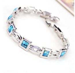 Link Bracelets Chain Hainon Luxury Blue Pink White Black Cubic Zirconia Crystal Wedding Bracelet For Women Silver Colour