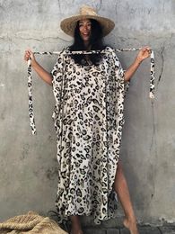 Women's Swimwear Leopard Beach Cover Up For Maxi Dresses And Tunics Kaftans Women Pareo Summer Bathing Suits Beachwear Drop