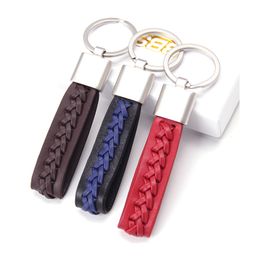 DIY Leather Keychain Metal Car Keychains Woven Key Chains Bag Pendant Keyring Customised Logo