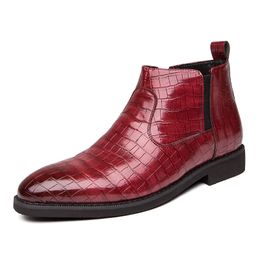 New Red Zipper Ankle Boots for Men Crocodile Pattern Square Toe Handmade Short Boots Free Shipping Botas De Hombre Men Boots