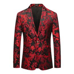 Men's Suits & Blazers Fashion Jacquard Contrast Collar Blazer Red Sequin Slim Mens Club Prom Dress Tuxedo Suit Coat Jacket