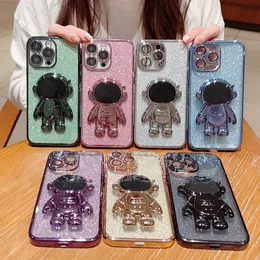 Bling Glitter Astronaut Telescopic Folding Stand Plating Cases CameraLens Flim Glass Kickstand Shockproof Cover For iPhone 14 13 12 11 Pro Max X XS XR Xs Mini