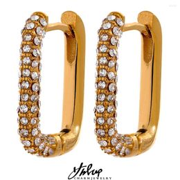 Hoop Earrings Yhpup Luxury Bling Cubic Zirconia Square Metal Stainless Steel Waterproof PVD Gold Colour Huggie Women Stylish Jewellery