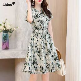 Casual Dresses Fashion Empire Floral Print Short Sleeve V-neck Dress Selling Casual ity Wild Refreshing Skirt Women's Clothing 230316
