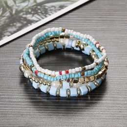 Strand Bohemian Crystal Rice Beads Bracelet Women Geometric Natural Stone Multi-layer Elastic Bracelets Set 2023 Fashion Jewellery Gift