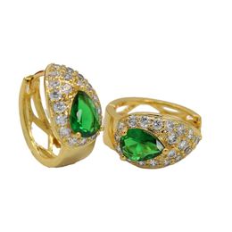 Women Hoop Earrings Sparkling Green Crystal Luxury Real Beautiful 18k Yellow Gold Filled Shiny Wedding Party Bride Girlfriend Pretty Gift