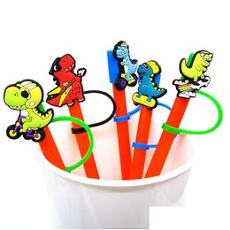 Drinking Straws Custom Dinosaur Sile St Toppers Accessories Er Charms Reusable Splash Proof Dust Plug Decorative 8Mm Party Drop Deli Dhohx