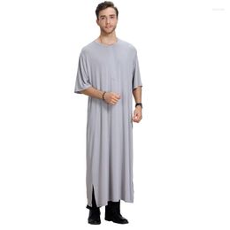 Ethnic Clothing Muslim Men Arab Islamic Kaftan Jubba Thobe Half Sleeve Solid Vintage Loose Saudi Arabia Dubai Robes 2023