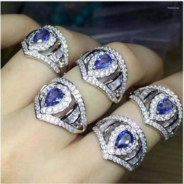 Cluster Rings Tanzanite Ring Real And Natural 925 Sterling Silver Fine Women Jewellery 4 6mm Gemstone