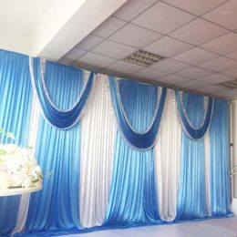 Party Decoration Ice Silk Blue / Teal Silver Swag And Drapes Only For 3m 6m Curtain