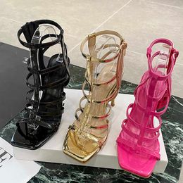 Zippers High Heels Sandals for Ladies Fashion Narrow Band Female Sandal Boots Casual Outdoor Square Toe Women Pumps Shoes 0316