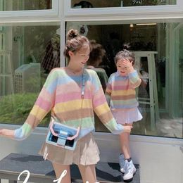 Family Matching Outfits Mother And Daughter Sweater Mom Baby Girl Matching Family Knitted Jumper Women's Sweaters Fashion Rainbow Kids Knit Pullover Top 230316