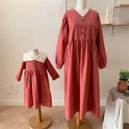 Family Matching Outfits Family Matching Spring Summer Dress Mother Daughter Look Long-sleeved Soft Cotton Dress Women Dress Girl Dress 230316