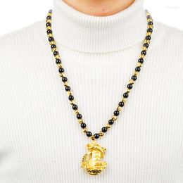 Pendant Necklaces "Smooth Sailing" For Women Men Jewelry 24K Gold Color With 60 Cm Black Beads Chain Jewellery