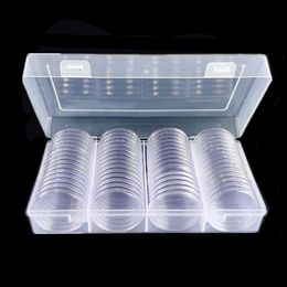 Storage Boxes Bins 40mm Coin Storage Box Clear Round Plastic Coin Capsule Container Empty Storage Box Holder Case 60Pcs Panda Coin Round Boxes 230314