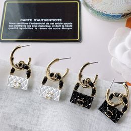 Luxury Women Bag Earrings 18k Gold Plated Charm Earring Black White Love Earring Designer Jewellery Couple Family Accessories Premium Gift Box