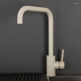 Kitchen Faucets Beige Sink Faucet Mixer 360 Degree Rotation Water Tap & Cold Stainless Steel Deck Mounted