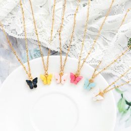 Pendant Necklaces Japanese And Korean Sweet Butterfly Necklace Acrylic Colourful Women's Versatile Clavicle Chain Personal Hipster