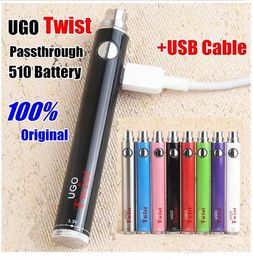 Authentische EVOD Twist 510 Thread UGO Vape-Batterien USB-Ladegerät-Kit Variable Spannung 3,3 ~ 4,8 V Ego Passthrough Oil Vaper Pens Batterie für alle E-Zigaretten-Zerstäuber der Serie