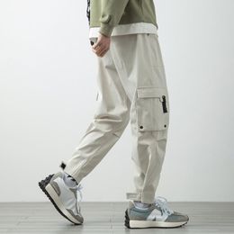 Men's Pants 2023 Summer Multi-Pockets Cargo Men Streetwear Beige Black Baggy Joggers Ankle-Length Casual Trousers