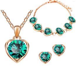 Necklace Earrings Set Bracelet Crystal Women Jewellery Simple Three-piece Heart For Prom