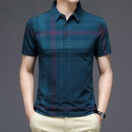 Men's Polos MLSHP Short Sleeve Polo Shirt Mens High Quality Summer Business Casual Plaids Thin Male Tops Fashion Printed Man Tees 3XL 230316