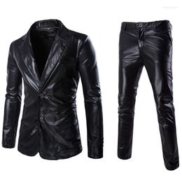 Men's Suits Spring Shiny Black Casual Suit Set Men Slim Blazer 2 Piece Reflective Fabric Two Male Plus Size 3xl Fit