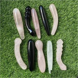 Decorative Objects Figurines 1Pc Good Quality Natural Rose Quartz Yoni Wands Gemstone Crafts Pleasure Wand Body Hand Mas Wood Magi Dhkfw