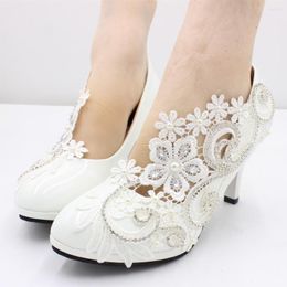 Dress Shoes Autumn White High Heeled Ladies Wedding Rhinestone Decorated Chain Round Toe Bride Handmade